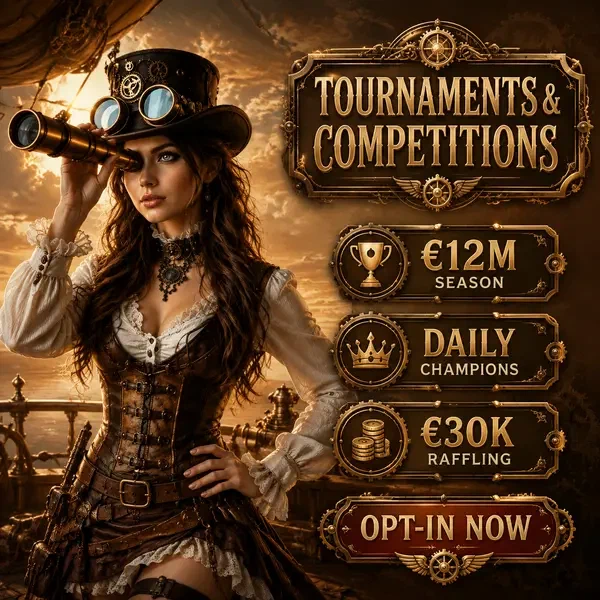Aventurière steampunk avec télescope en laiton scrutant l'horizon au pont Tournois & Compétitions
