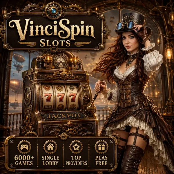 Aventurière steampunk opérant une machine à sous en laiton sur le pont du dirigeable VinciSpin avec rouleaux mécaniques