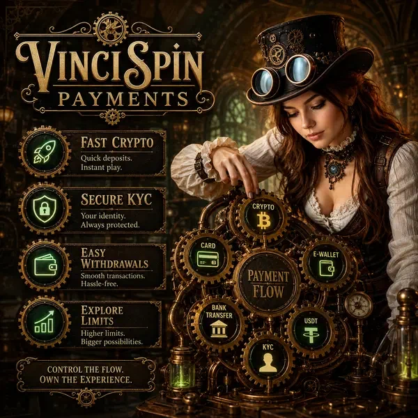 Aventurière steampunk ajustant les engrenages de paiement en laiton à l'atelier financier VinciSpin