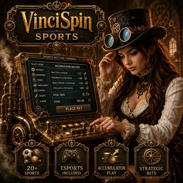 Terminal de paris sportifs stratégiques brillant alors que le joueur explore les options d'accumulateur VinciSpin Sports